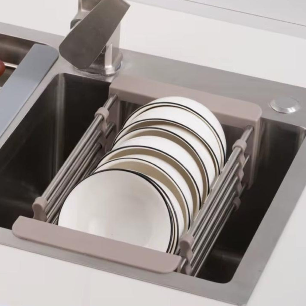 Expandable Over-the-Sink Colander and Drain Basket – Adjustable Stainless Steel Kitchen Sink Organizer