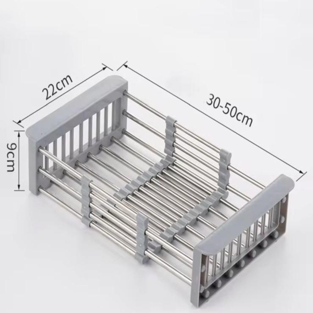 Expandable Over-the-Sink Colander and Drain Basket – Adjustable Stainless Steel Kitchen Sink Organizer