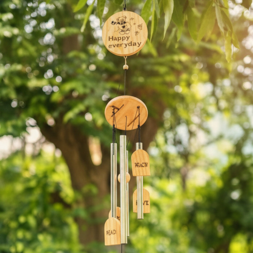 "Happy Everyday" Wooden Wind Chime – Lucky Blessings Hanging Decor