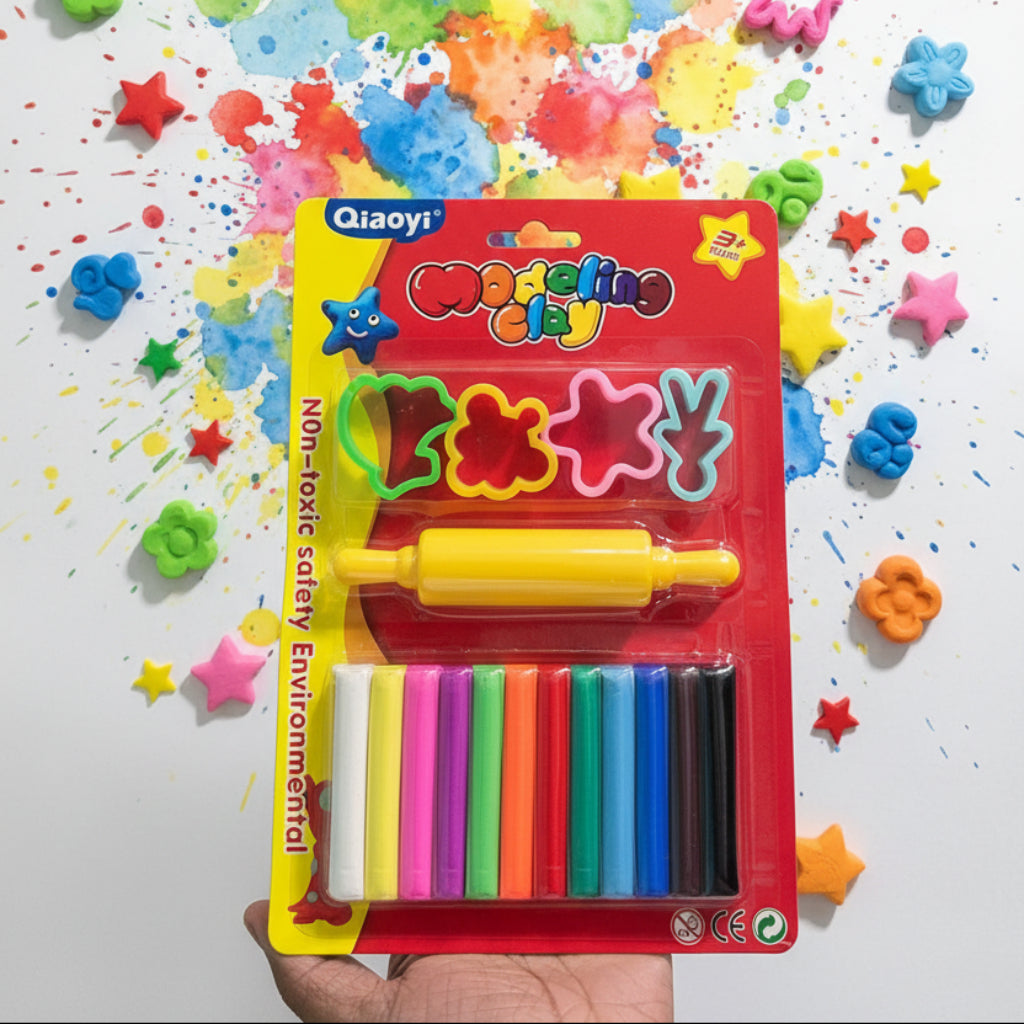 Kids Modeling Clay Set – 12 Colors with Molds & Rolling Pin