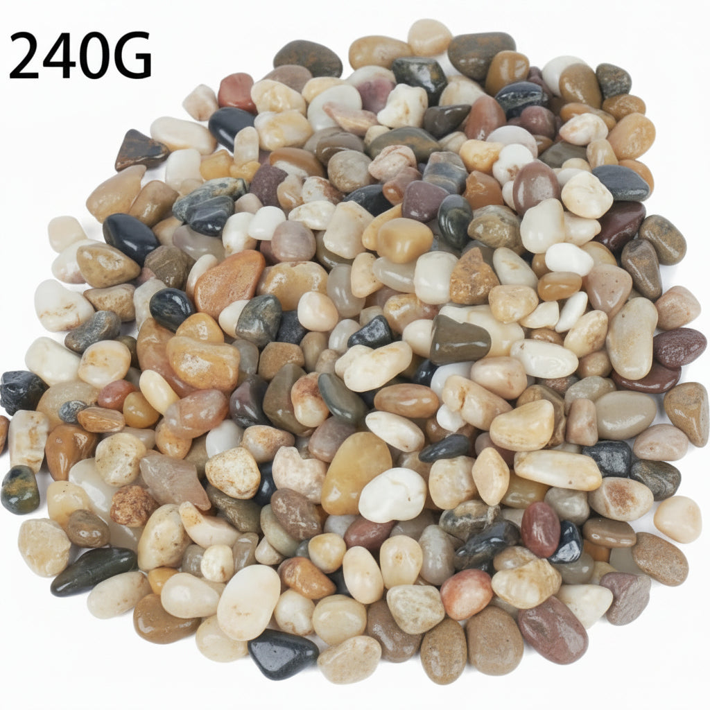 Natural Decorative River Pebbles – 240g Mixed Polished Stones for Crafts, Plants & Home Décor