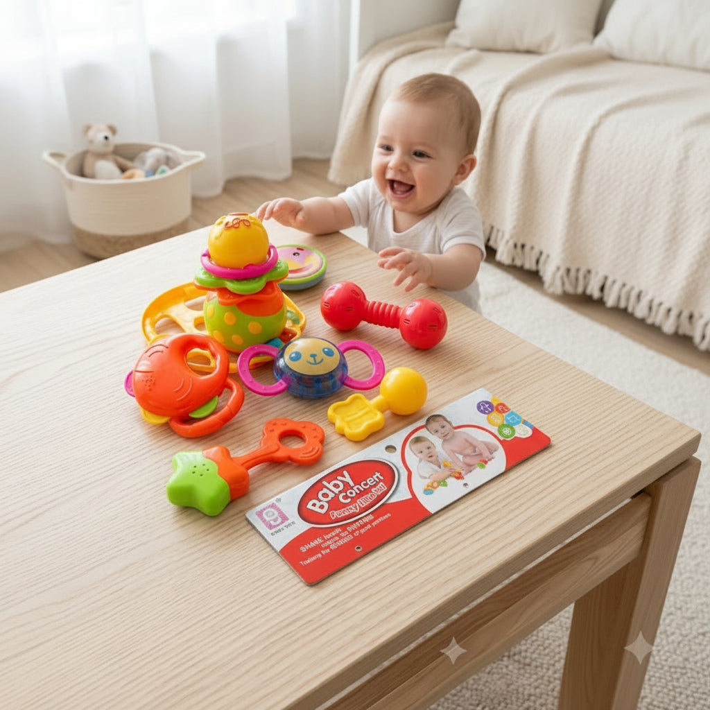 Baby Rattle & Teether Toy Set – Colorful Sensory Toys for Babies 3 Months+