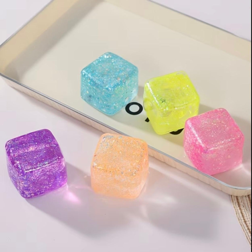 Glitter Stress Relief Squeeze Cube – Soft Sensory Fidget Toy for Kids & Adults