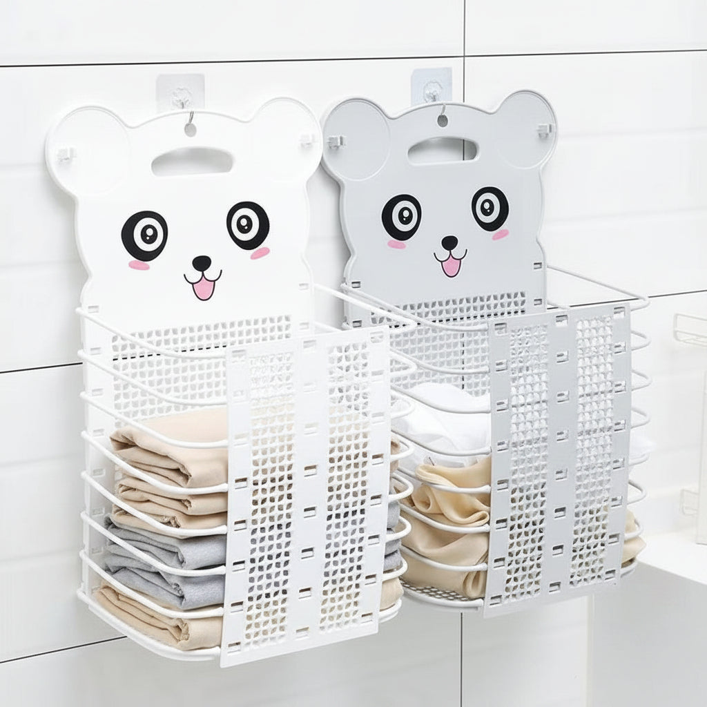 Cute Cartoon Bear Foldable Wall-Mounted Collapsible Laundry Basket
