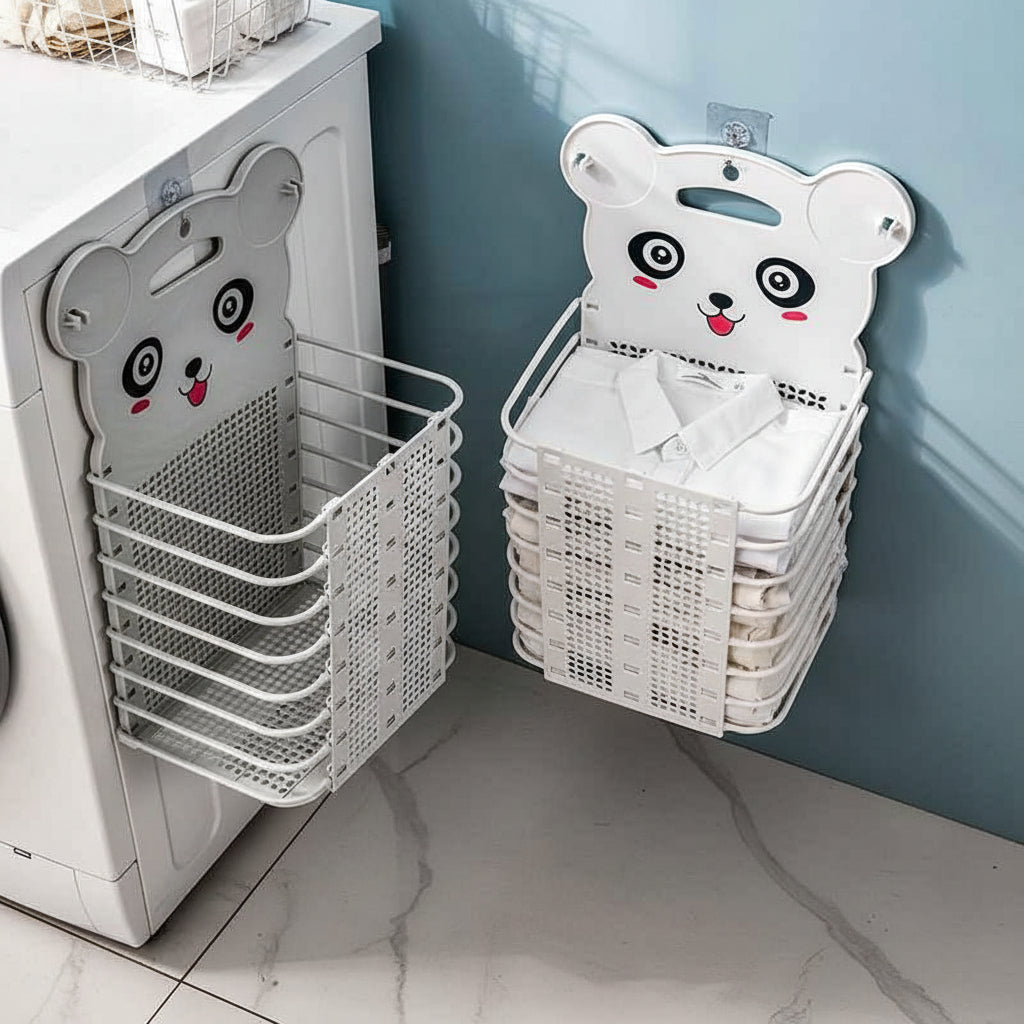 Cute Cartoon Bear Foldable Wall-Mounted Collapsible Laundry Basket