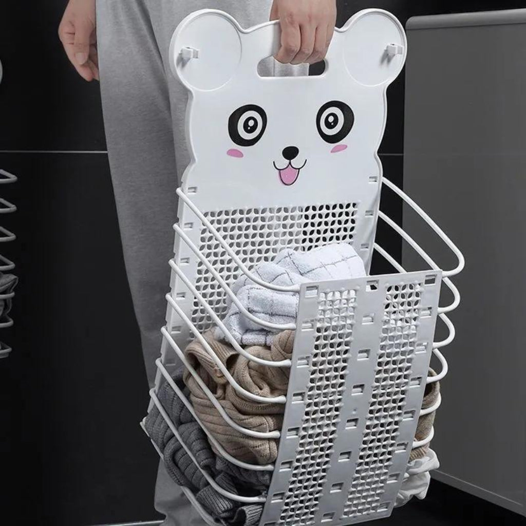 Cute Cartoon Bear Foldable Wall-Mounted Collapsible Laundry Basket