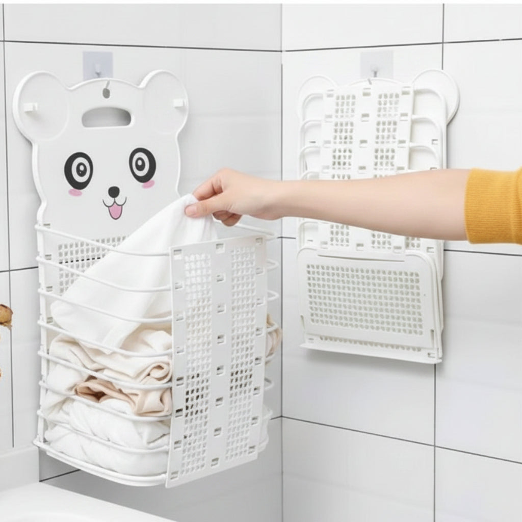 Cute Cartoon Bear Foldable Wall-Mounted Collapsible Laundry Basket