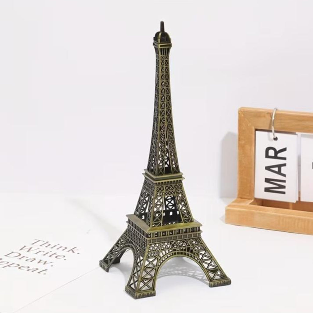 Bronzed Eiffel Tower Metal Ornament – Decorative Building Model for Home & Office