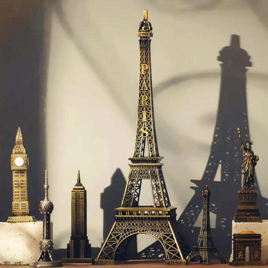 Bronzed Eiffel Tower Metal Ornament – Decorative Building Model for Home & Office