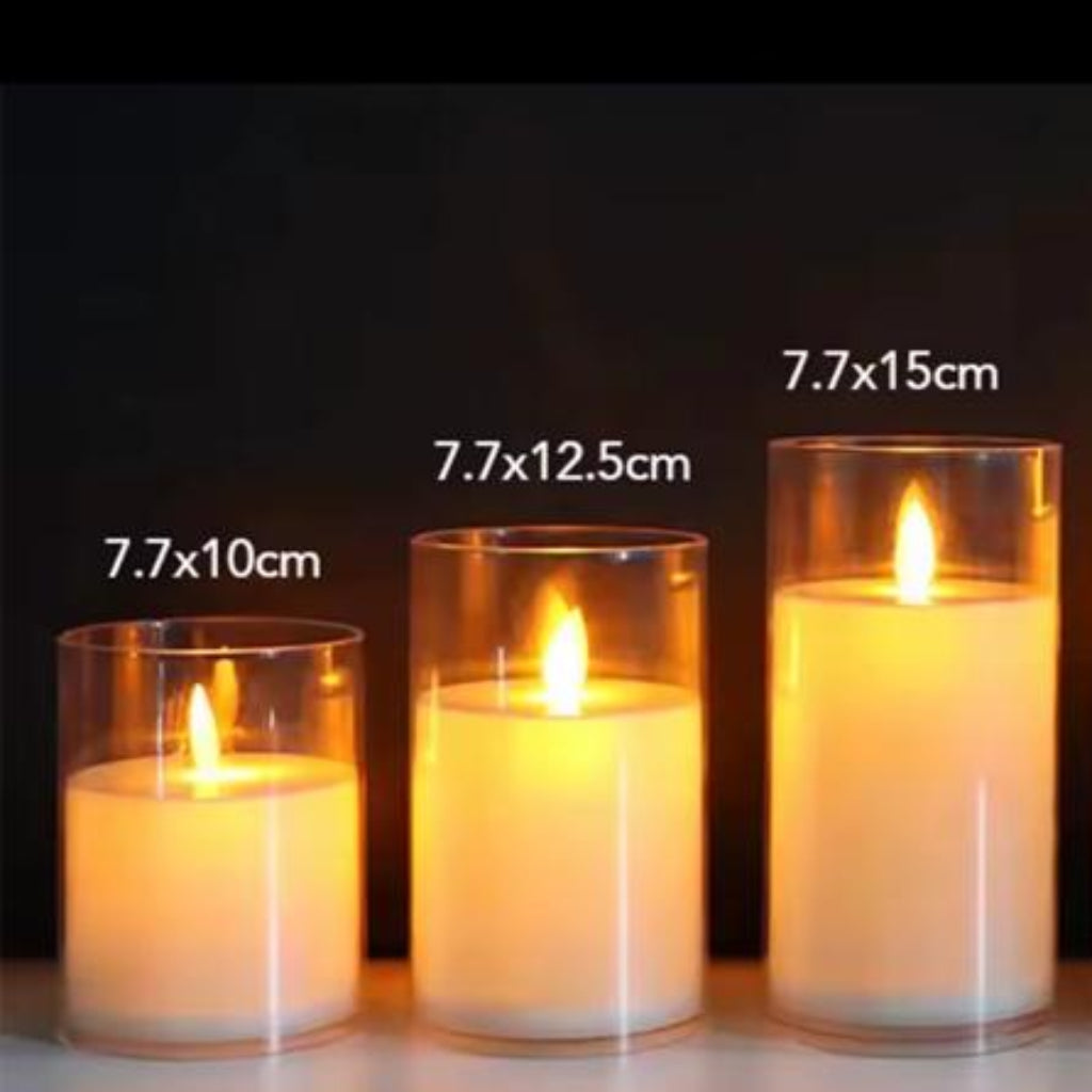 Flameless LED Glass Pillar Candles Set