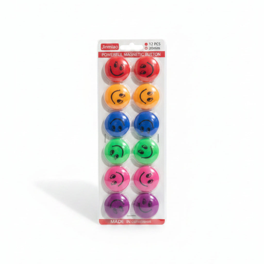 12-Piece Colorful Smiley Face Magnetic Buttons – Strong Resin Refrigerator Magnets