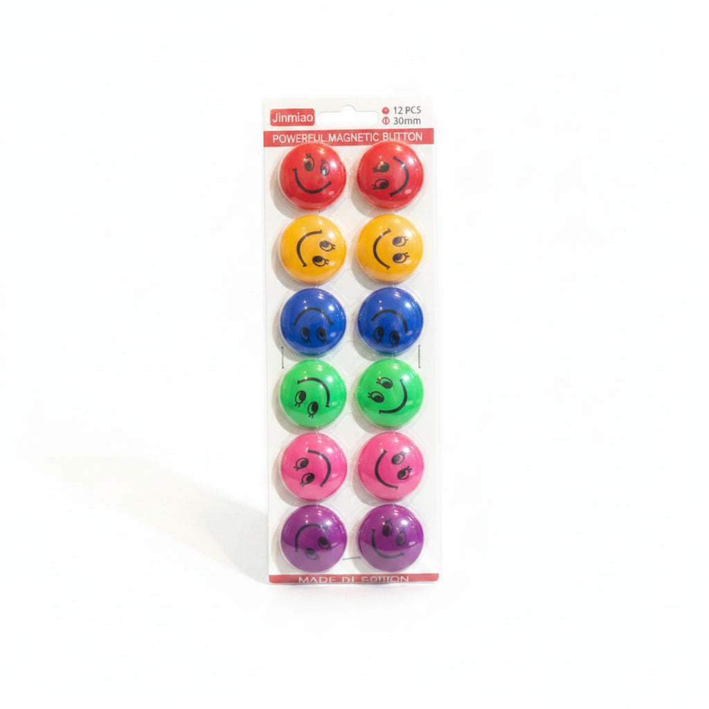 12-Piece Colorful Smiley Face Magnetic Buttons – Strong Resin Refrigerator Magnets