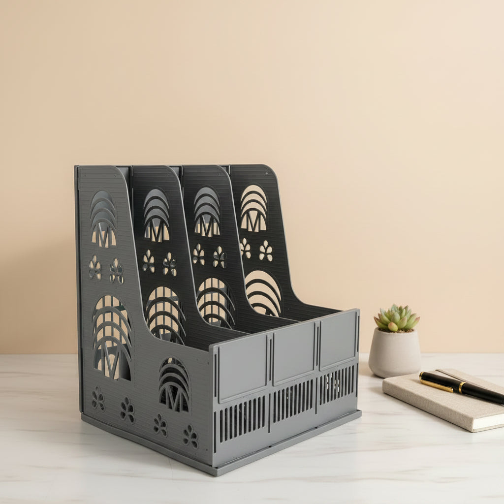 Multi-Compartment Desktop Data & File Rack Organizer