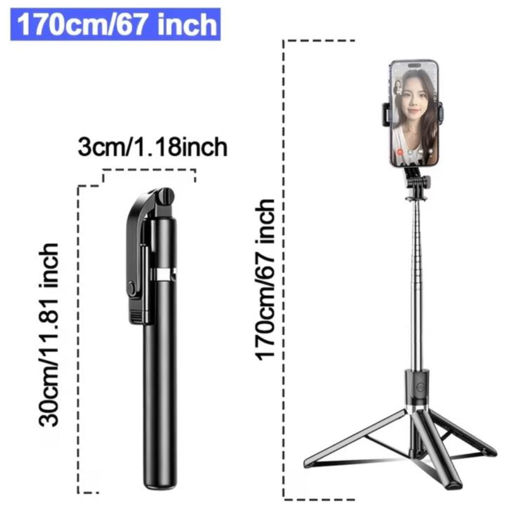 Selfie Stick Tripod with Fill Light & Wireless Remote – 360° Rotating Extendable Phone Holder