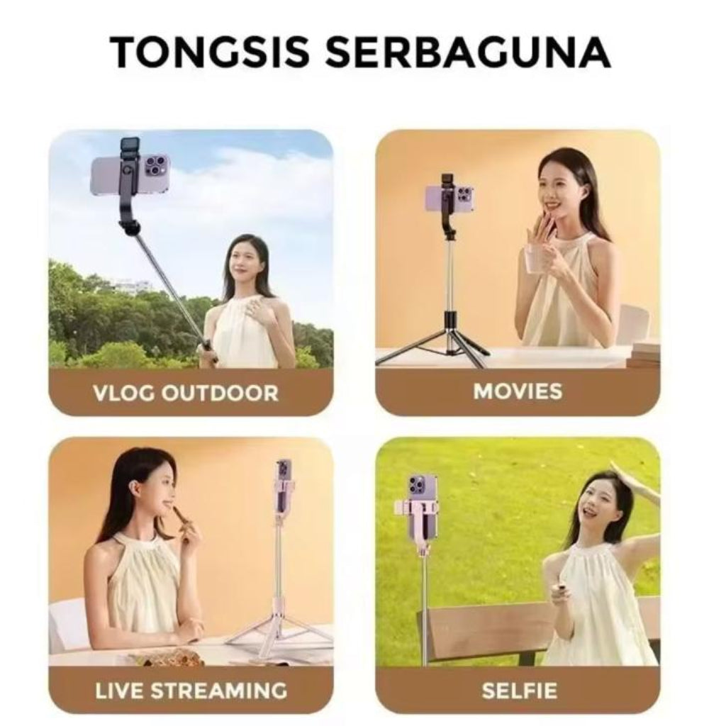 Selfie Stick Tripod with Fill Light & Wireless Remote – 360° Rotating Extendable Phone Holder