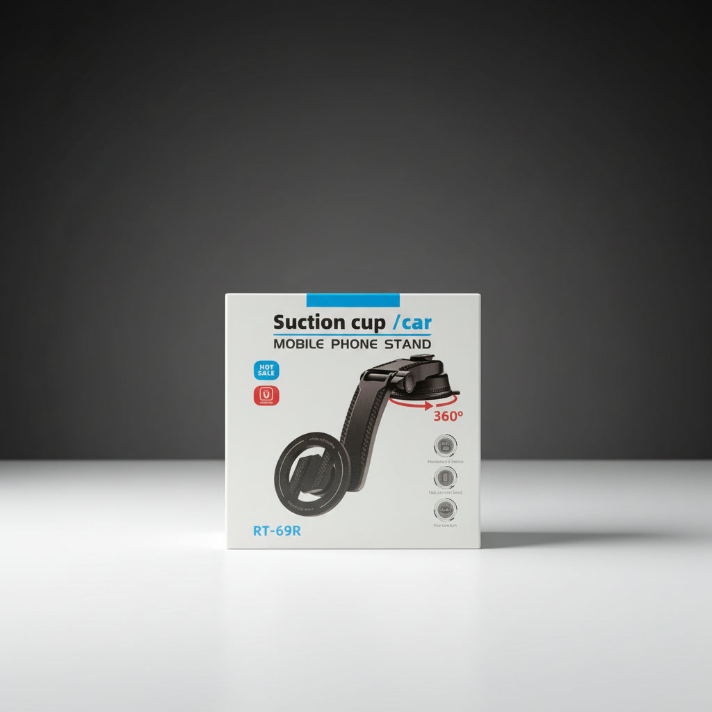Suction Cup Car Mobile Phone Stand RT-69R – 360° Rotating Dashboard & Windshield Mount Holder