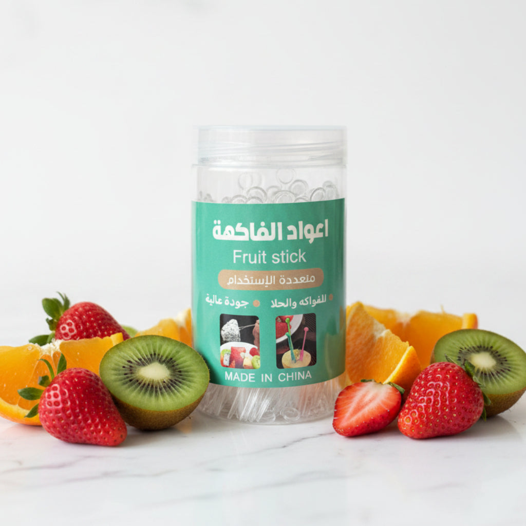 Plastic Fruit Stick Set in Storage Jar – Reusable Cocktail & Appetizer Picks for Parties