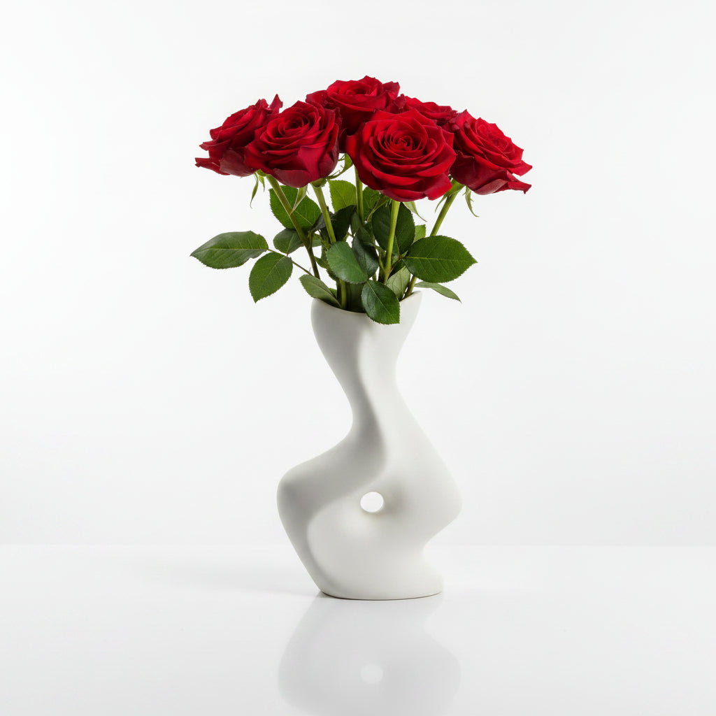 Modern Abstract Ceramic Vase - White Sculptural Flower Vase for Home Decor