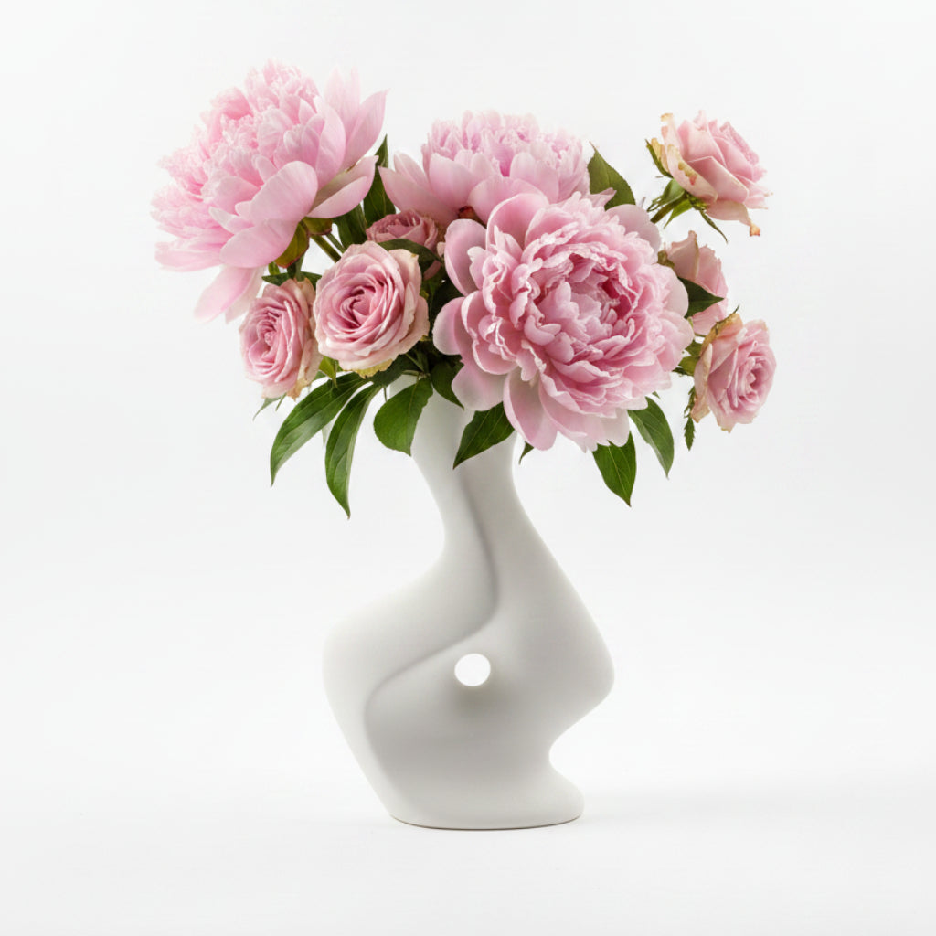 Modern Abstract Ceramic Vase - White Sculptural Flower Vase for Home Decor