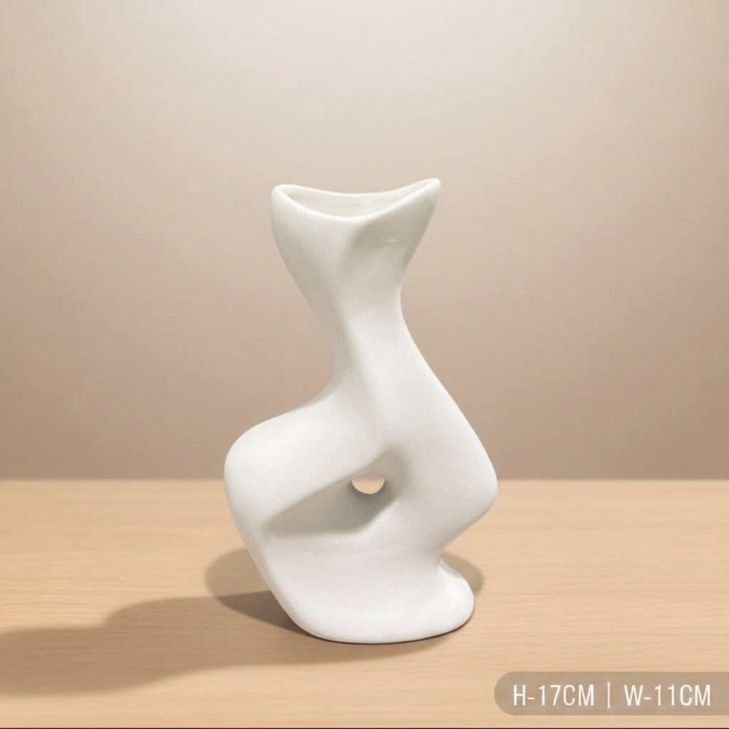 Modern Abstract Ceramic Vase - White Sculptural Flower Vase for Home Decor