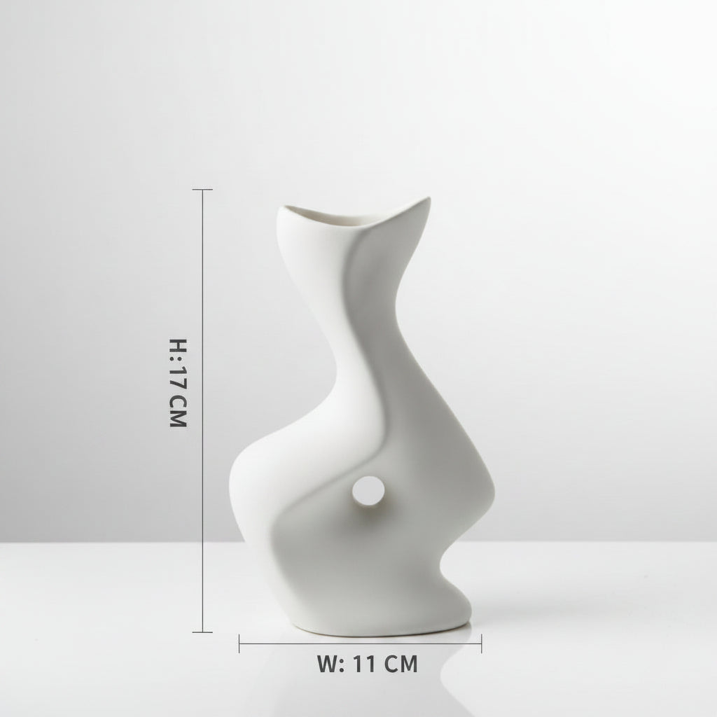 Modern Abstract Ceramic Vase - White Sculptural Flower Vase for Home Decor