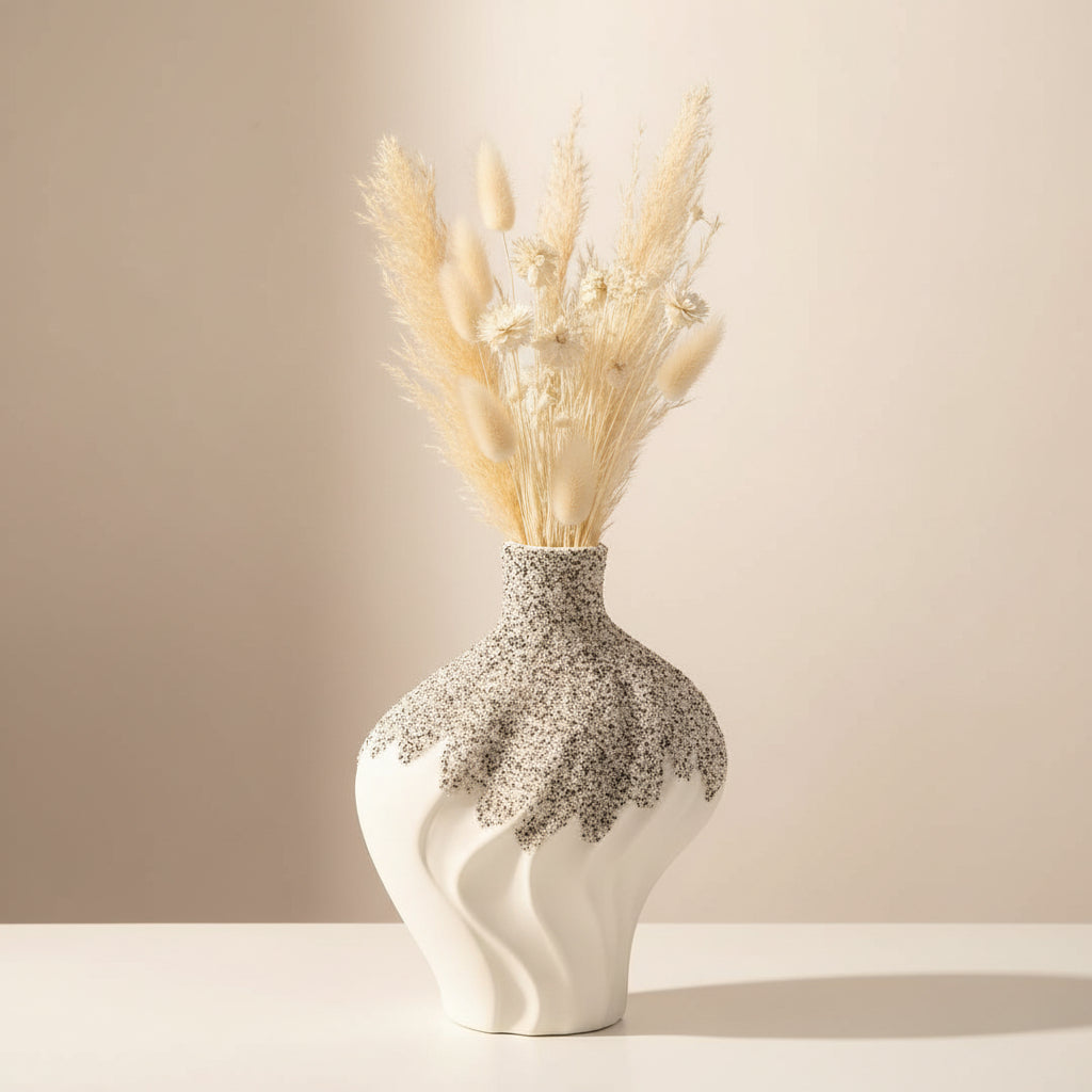 White and Grey Speckled Ceramic Vase