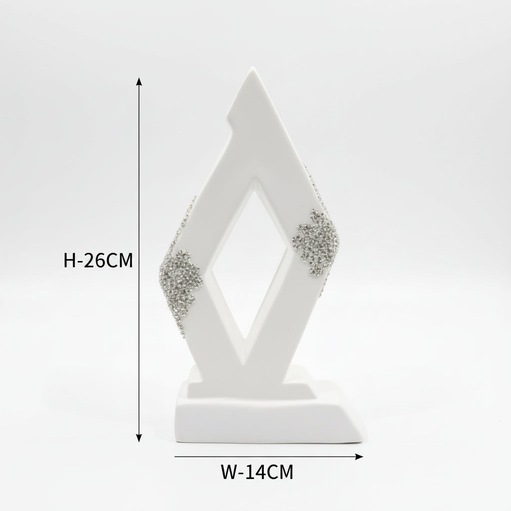 White & Silver Geometric Diamond Ceramic Flower Vase
