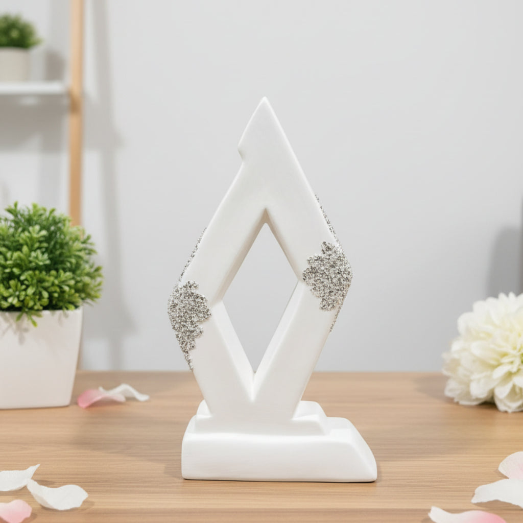 White & Silver Geometric Diamond Ceramic Flower Vase