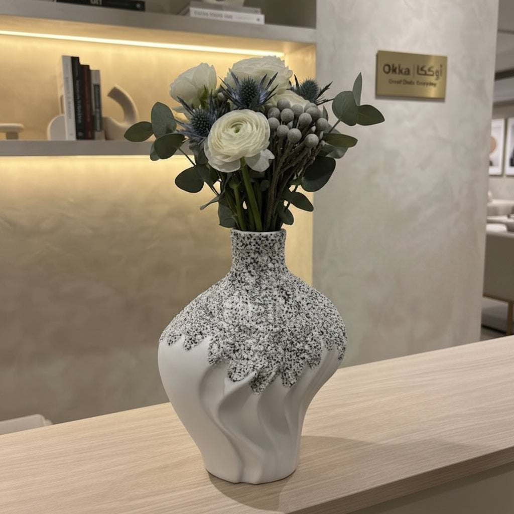 White and Grey Speckled Ceramic Vase