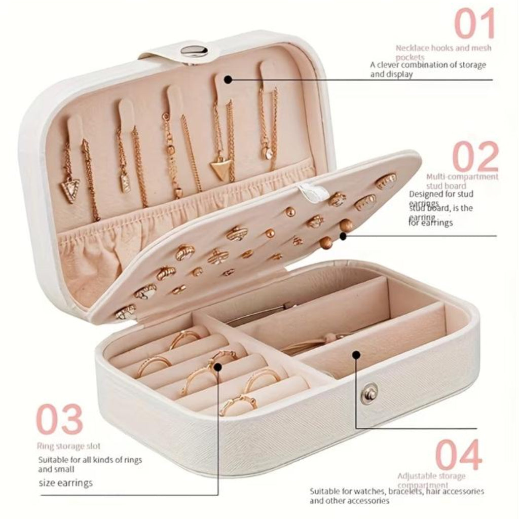 Portable Leather Travel Jewelry Organizer and Storage Box