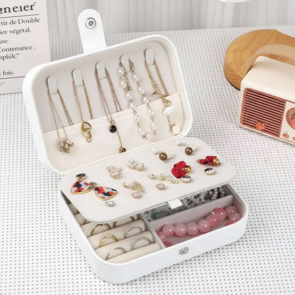 Portable Leather Travel Jewelry Organizer and Storage Box