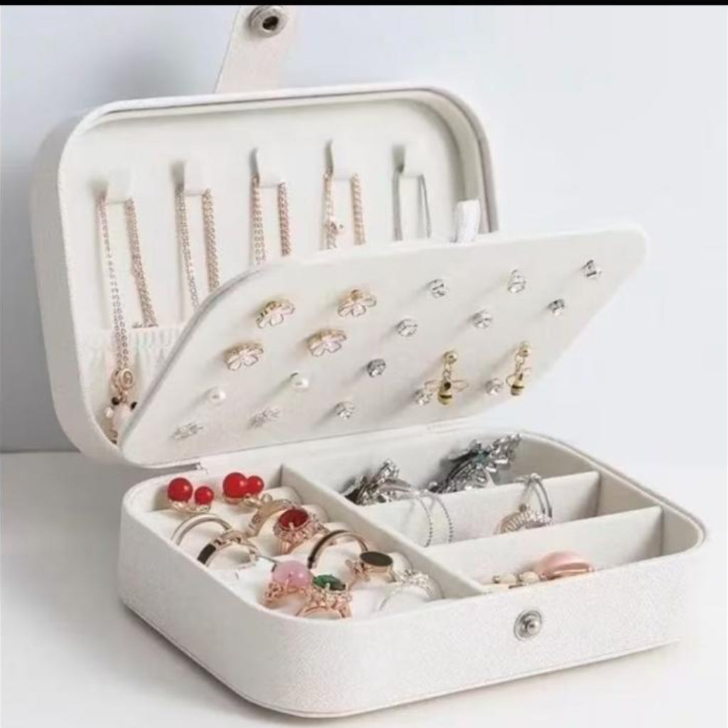 Portable Leather Travel Jewelry Organizer and Storage Box