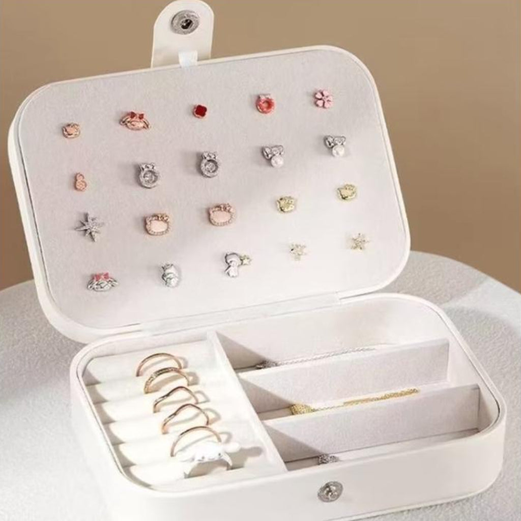 Portable Leather Travel Jewelry Organizer and Storage Box