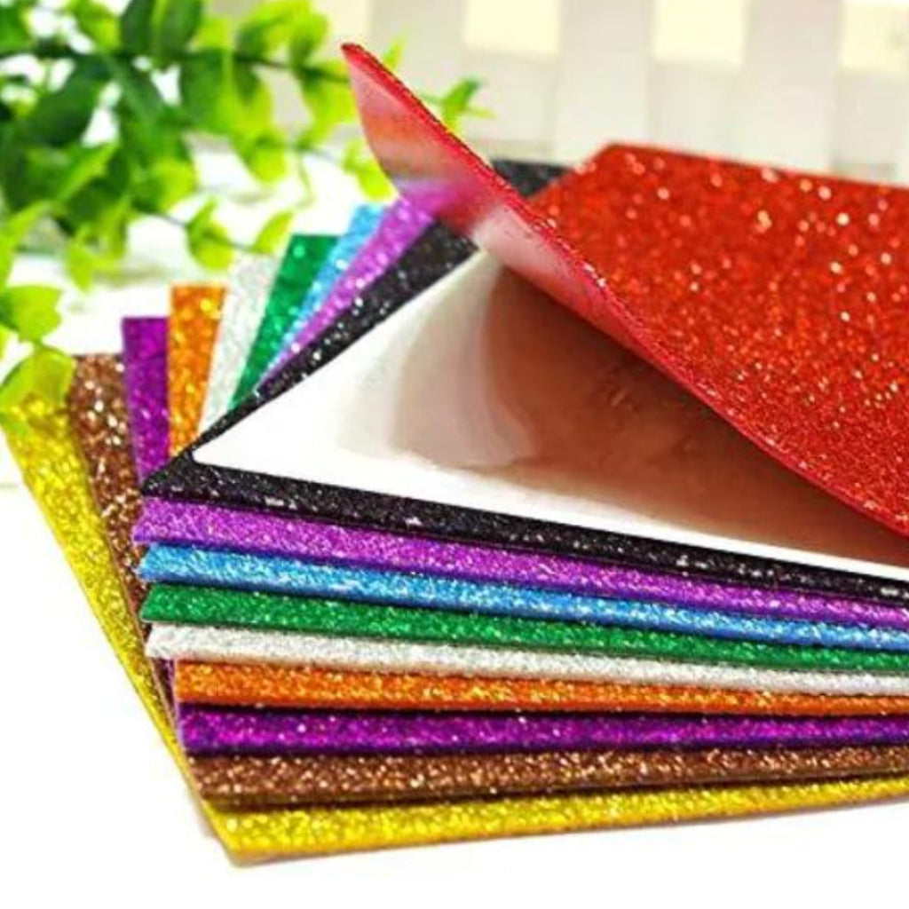 Glitter EVA Foam Paper Sheets for Crafts & DIY Projects – Alphabet & Numbers, 10-Sheet Pack (Random Colors)