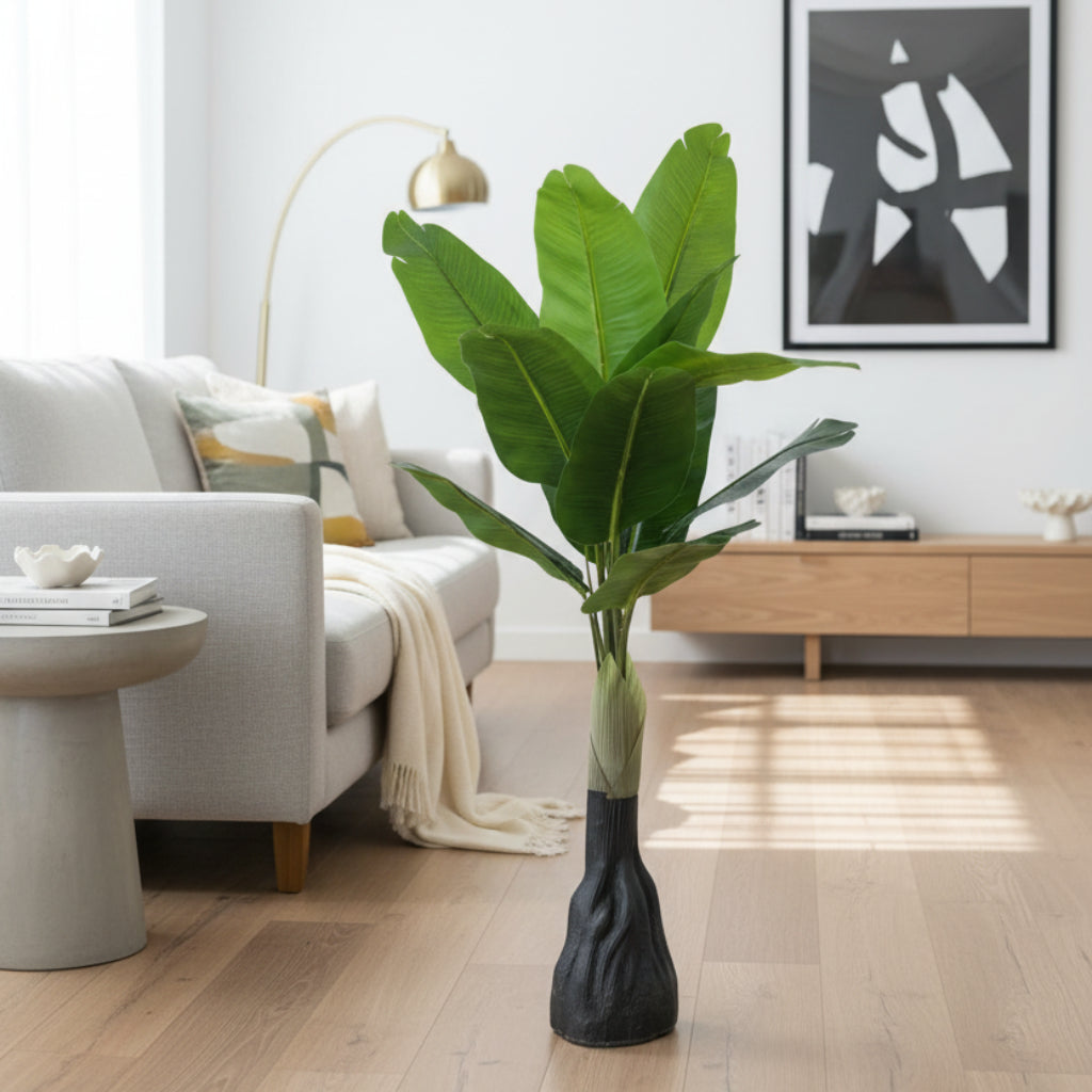 Artificial Banana Tree Plant in Dark Textured Decorative Vase