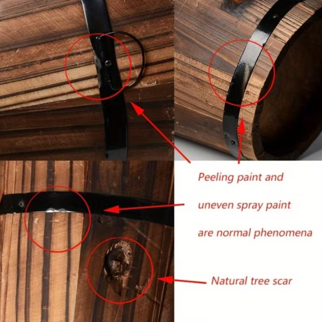 Rustic Wooden Barrel Flower Pot & Decorative Plant Planter