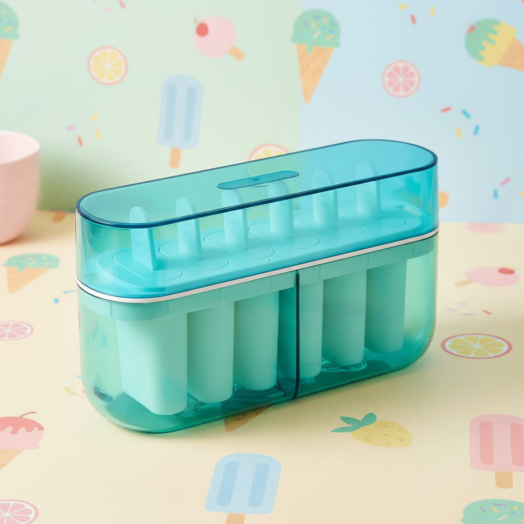 Blue 6-Grid Plastic Ice Cube Tray with Lid – Easy Release Ice Mold for Freezer