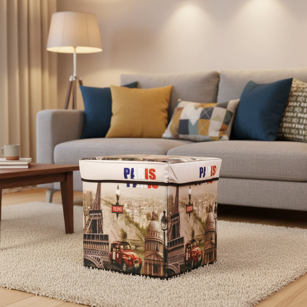Paris Eiffel Tower Floral Script Foldable Storage Box – Clothes, Holiday Decoration & Gift Wrap Organizer, Under-Bed Storage Bin