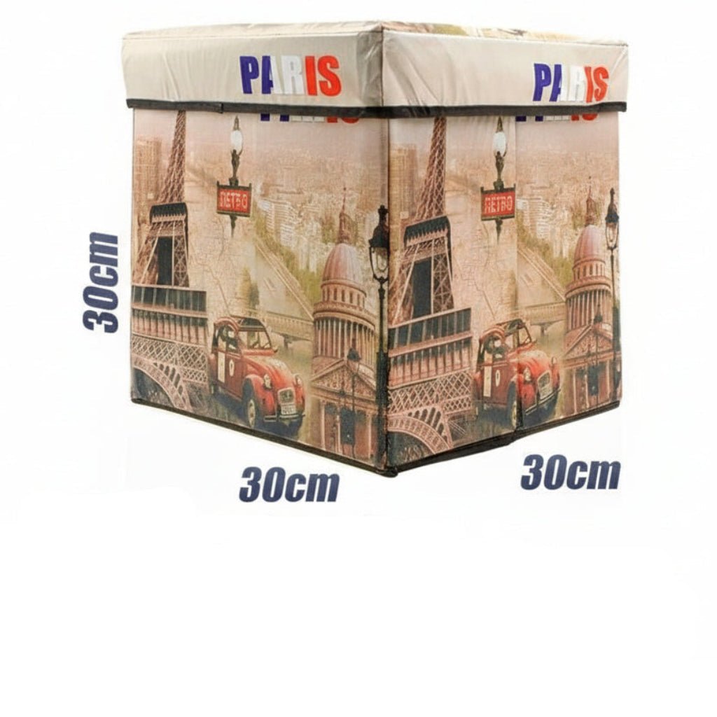 Paris Eiffel Tower Floral Script Foldable Storage Box – Clothes, Holiday Decoration & Gift Wrap Organizer, Under-Bed Storage Bin