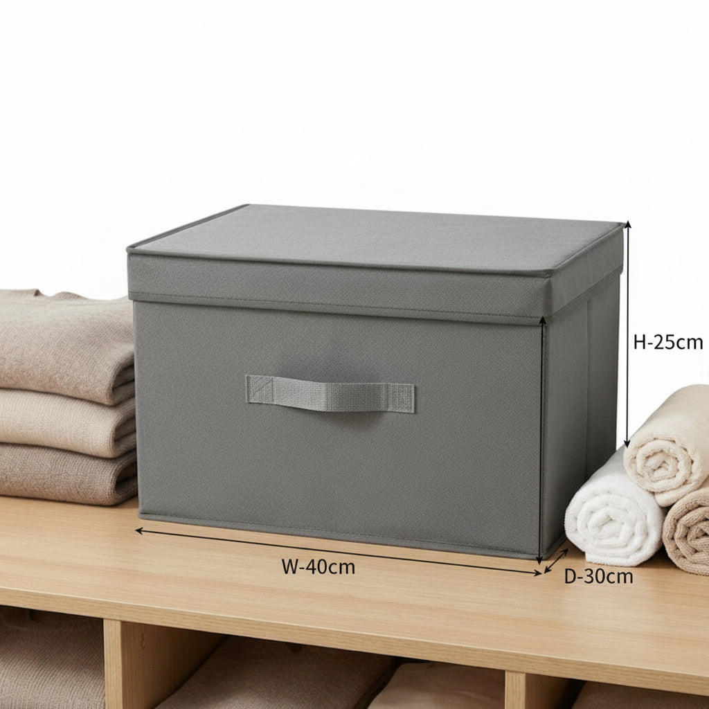 Foldable Storage Box – Collapsible Organizer Bin for Clothes, Blankets & Home Storage (Cream & Grey)