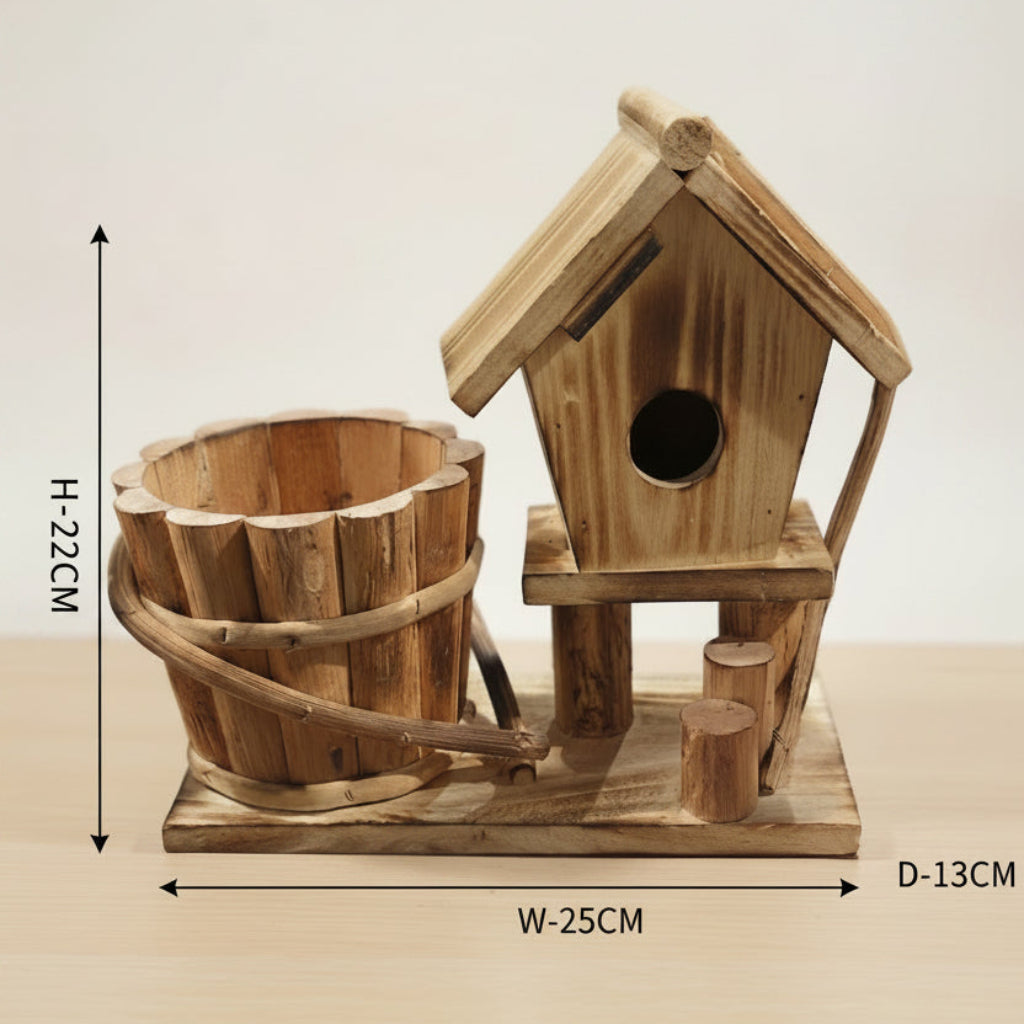 Home Design Wooden Bucket Flower Pot – Rustic Decorative Planter for Home & Garden