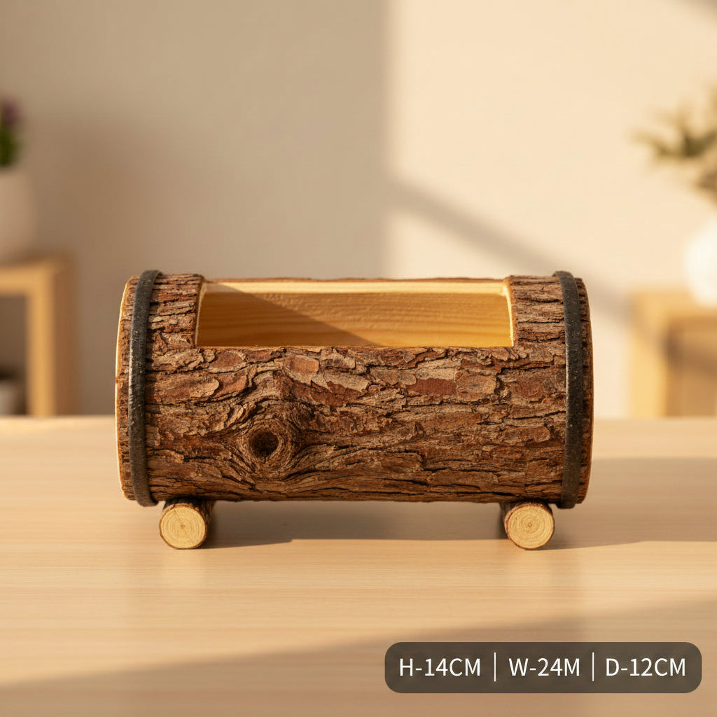 Rustic Wooden Flower Pot – Decorative Wooden Planter for Indoor & Outdoor Plants