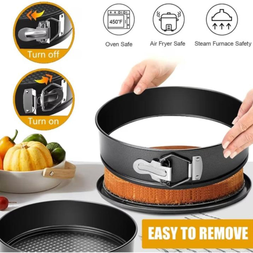 3-Piece Non-Stick Springform Cake Pan Set with Removable Bottoms and Quick-Release Latches for Baking, Tiered Cakes and Cheesecakes