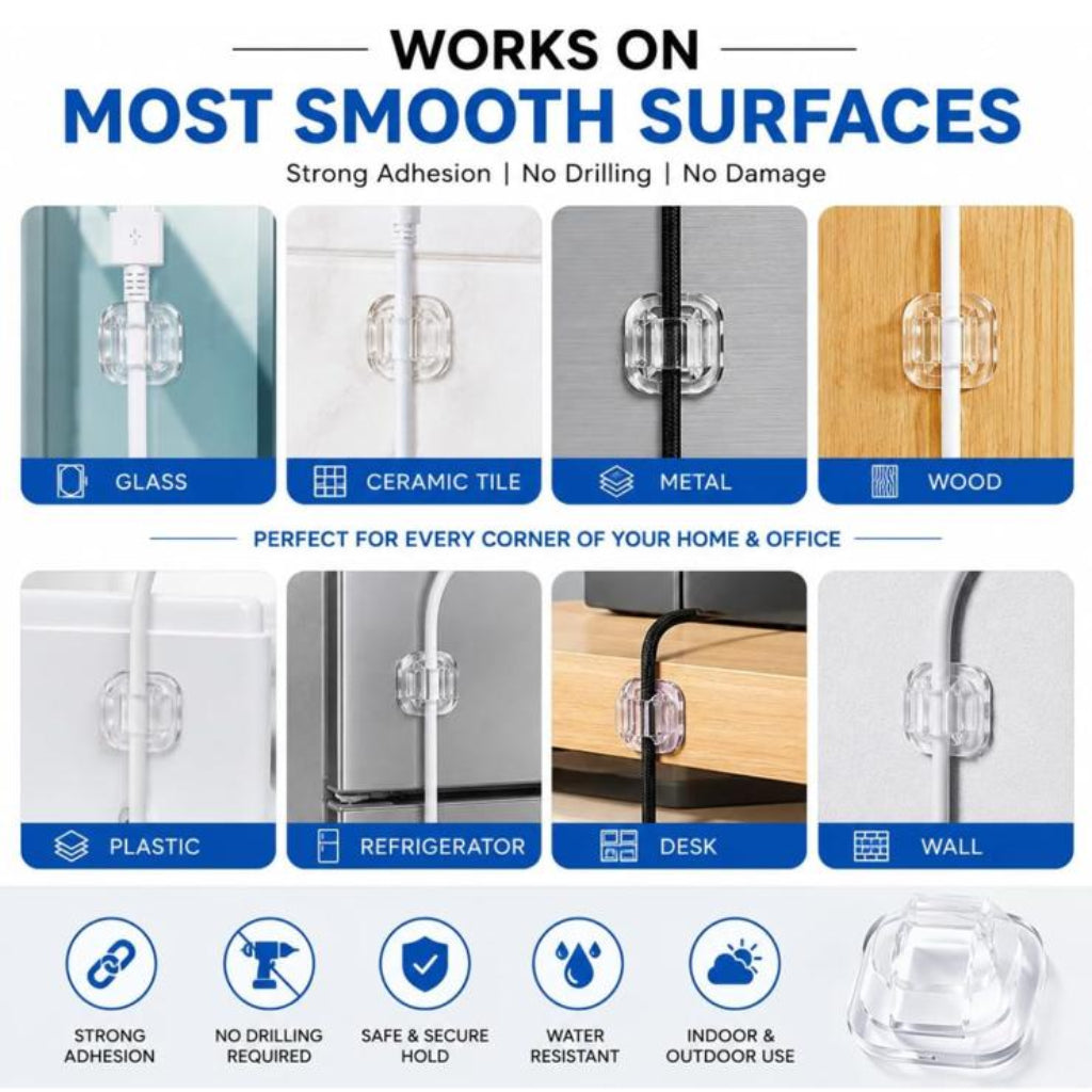 36-Piece Transparent Self-Adhesive Cable Clips – No Drill Wire Organizer for Home