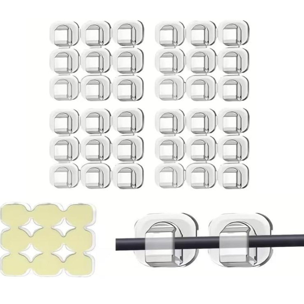 36-Piece Transparent Self-Adhesive Cable Clips – No Drill Wire Organizer for Home