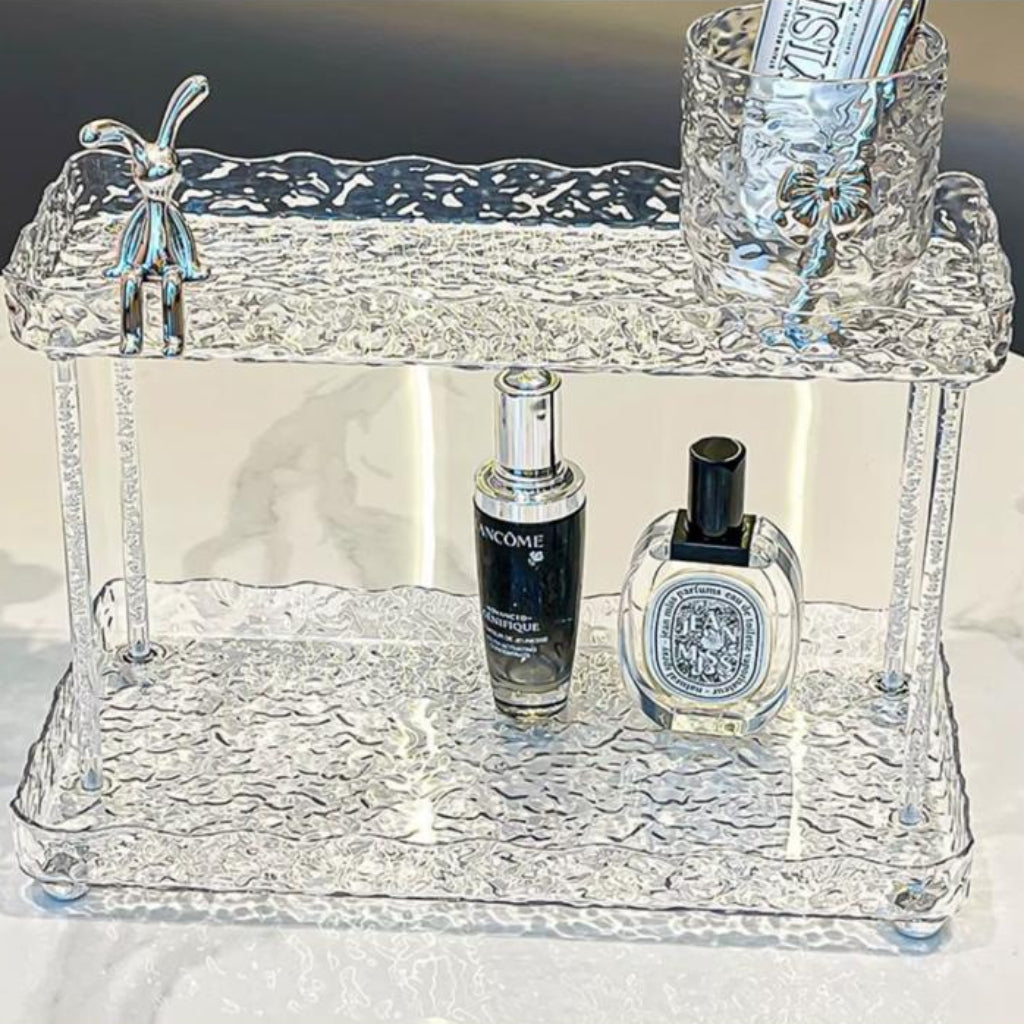 2-Tier Acrylic Cosmetic Organizer with Ripple Design – Minimalist Makeup & Skincare Storage Stand