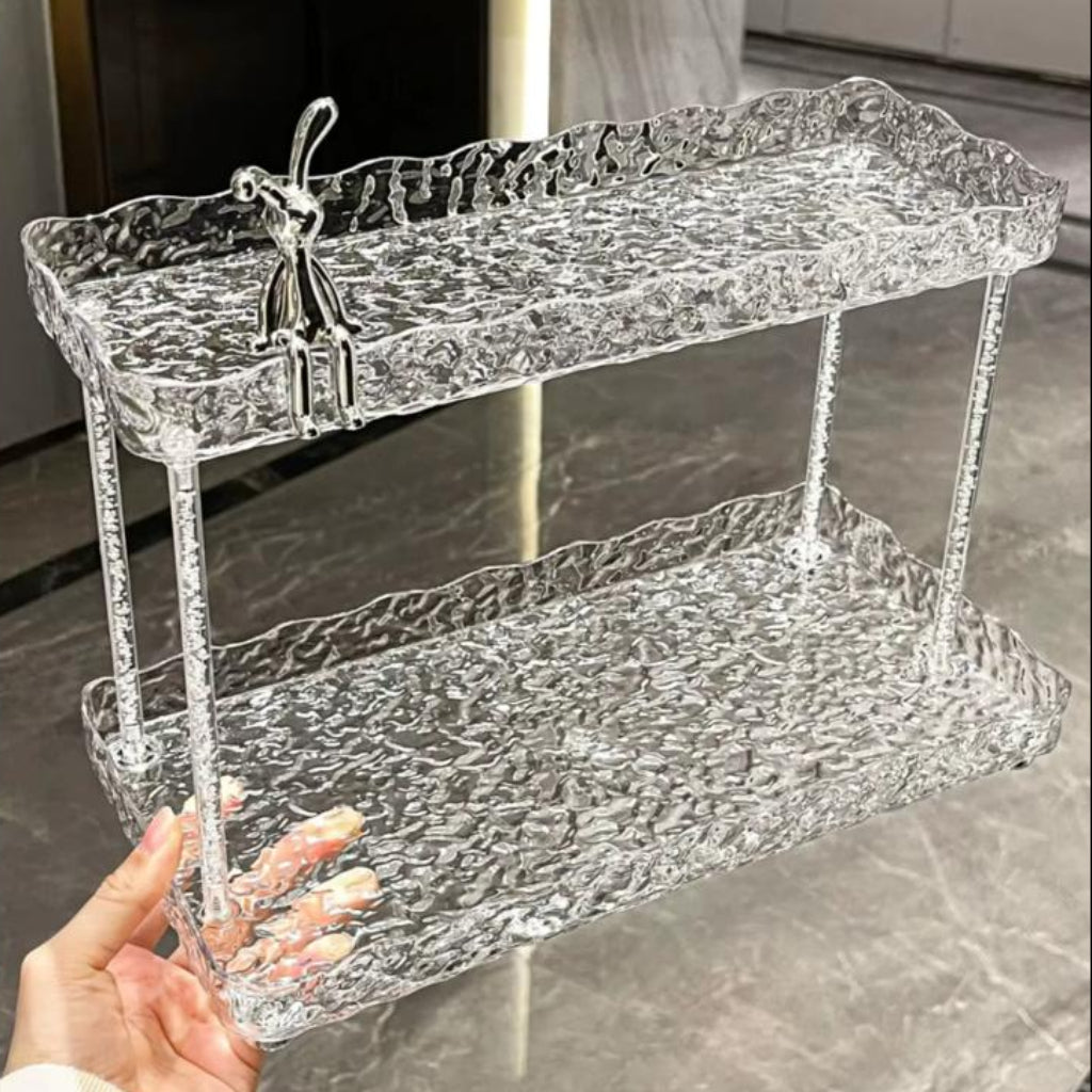 2-Tier Acrylic Cosmetic Organizer with Ripple Design – Minimalist Makeup & Skincare Storage Stand