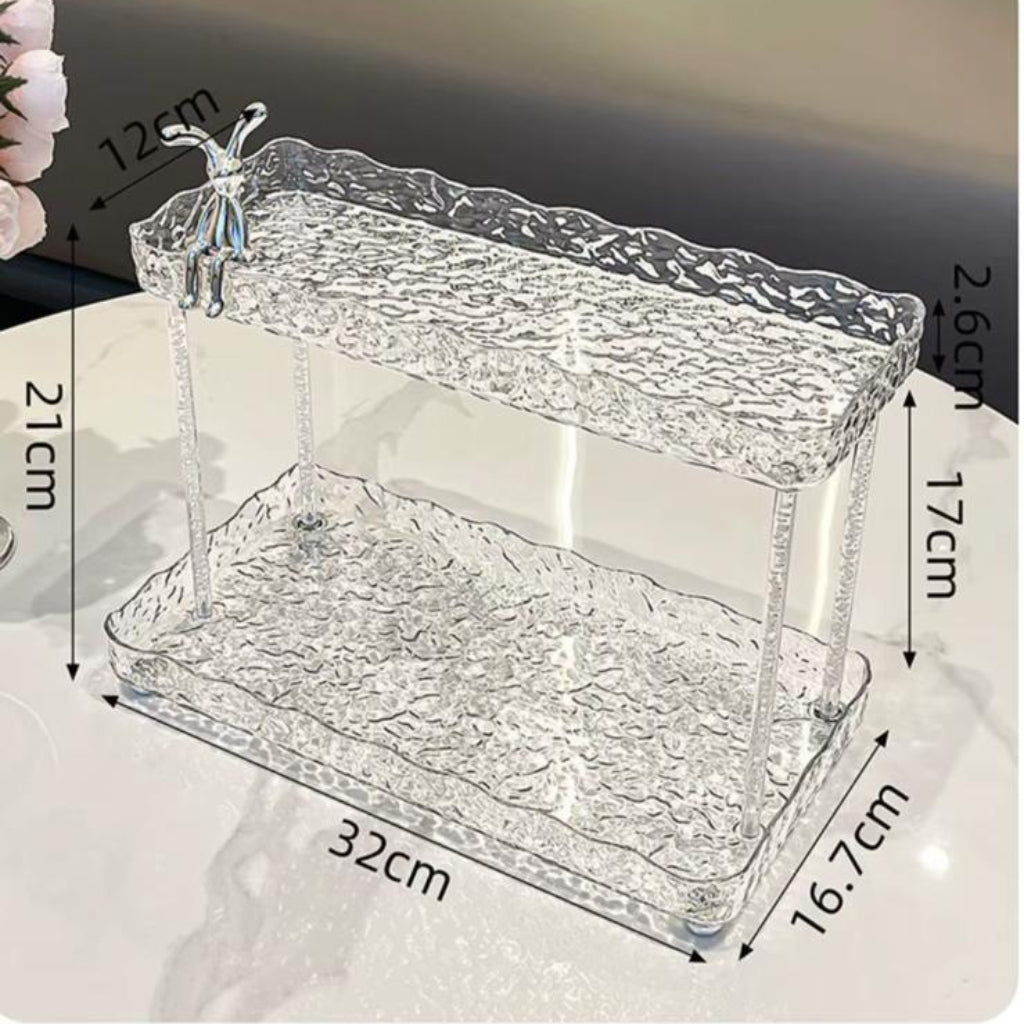 2-Tier Acrylic Cosmetic Organizer with Ripple Design – Minimalist Makeup & Skincare Storage Stand