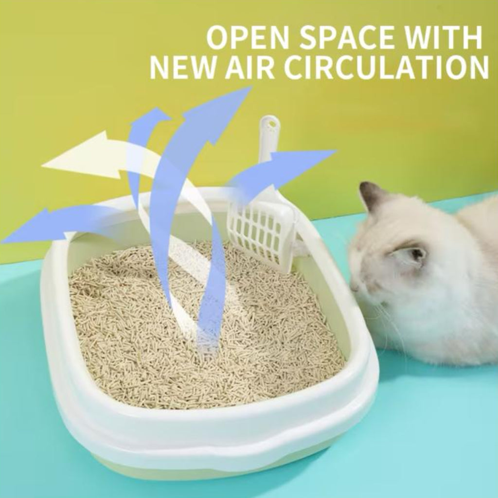 Extra Large Semi-Enclosed Cat Litter Box with Removable Lid & Scoop – Splash-Proof Plastic Pet Toilet