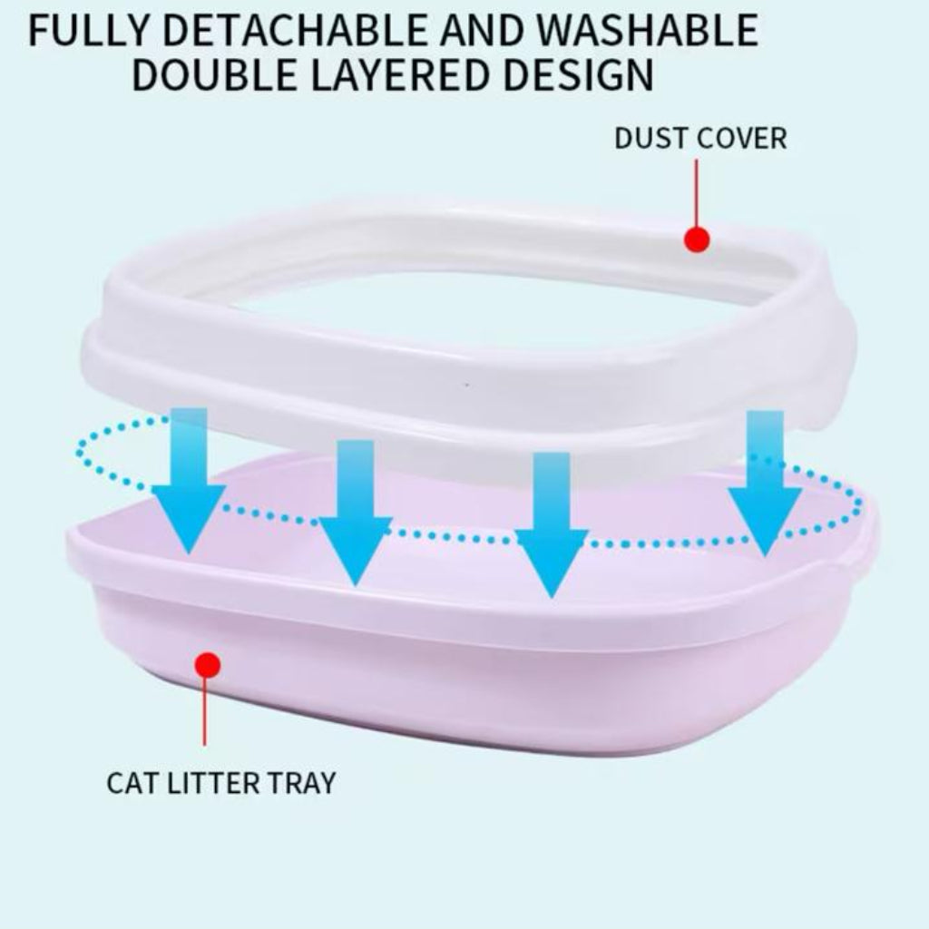 Extra Large Semi-Enclosed Cat Litter Box with Removable Lid & Scoop – Splash-Proof Plastic Pet Toilet